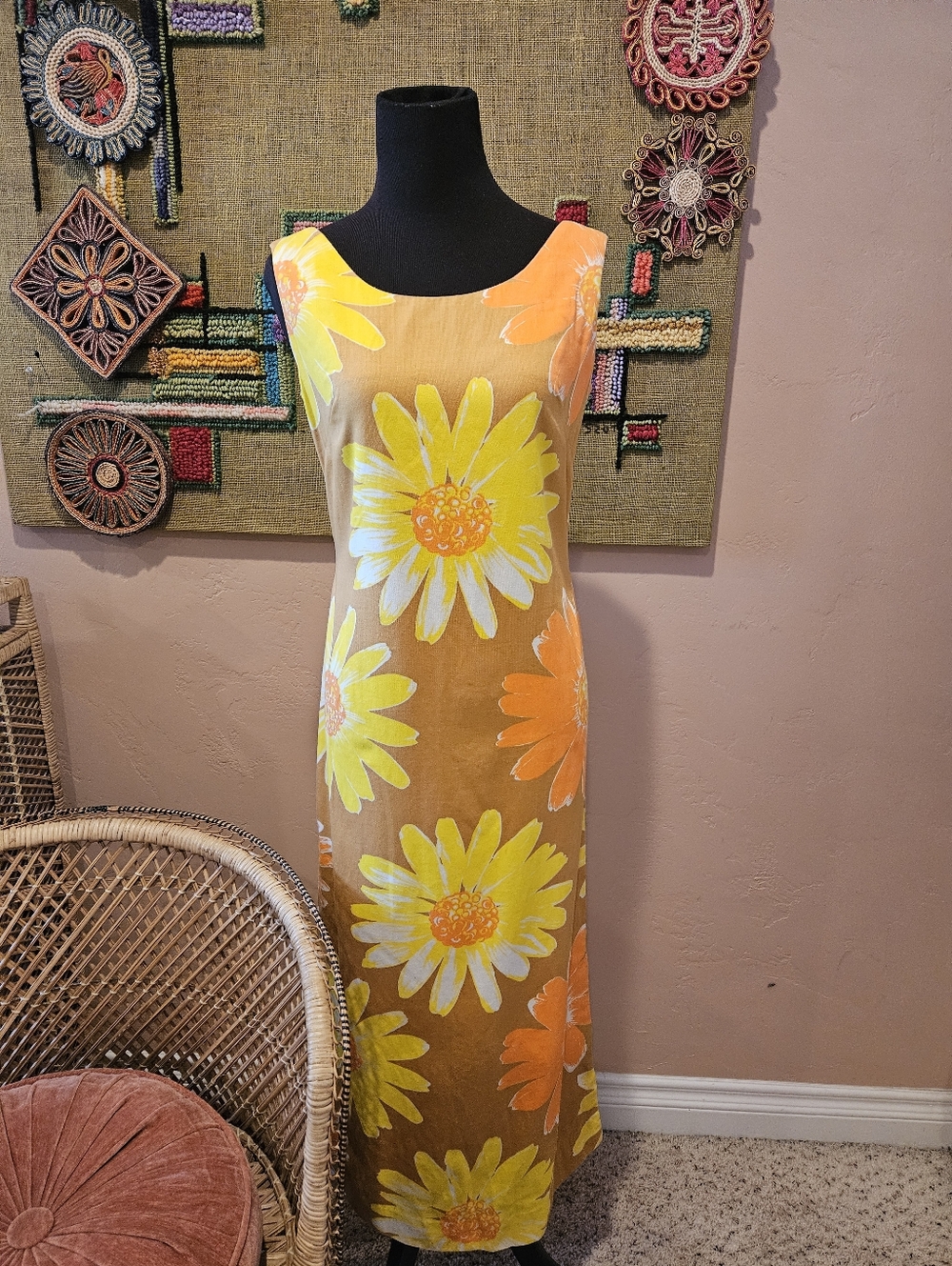 Vintage Handmade Hawaiian Floral Print MCM Wiggle Maxi Dress
